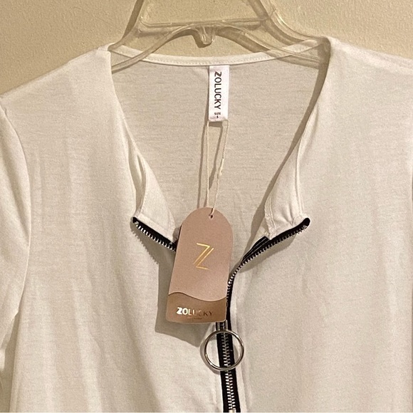 Zolucky Blouse Top Long Sleeves Quarter Zip Front White Size S - Picture 1 of 10